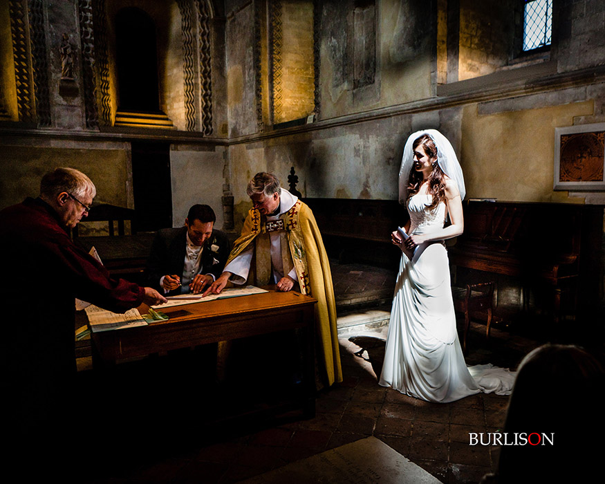 Bride photo in church, signing register