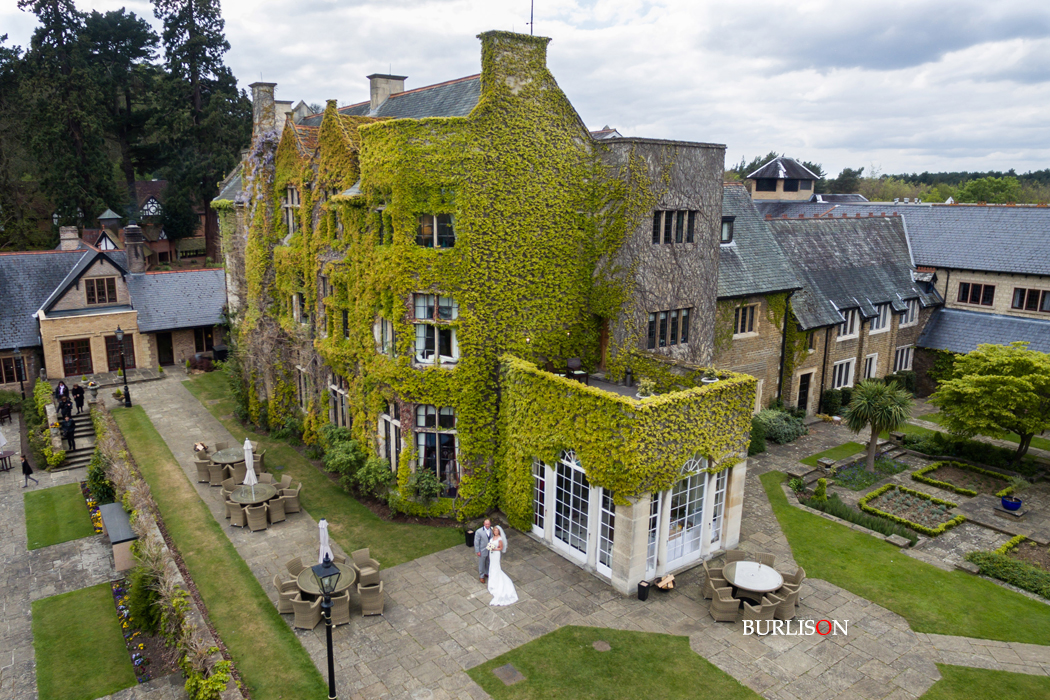 Aerial wedding photo Pennyhill Park